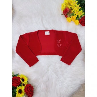 Bolero Infantil Soft Vermelho C/ Aplique Borboletas Confort