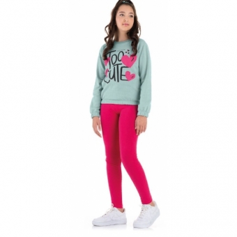 Conjunto de Moletom Blusa Verde e Calça Pink Too Cute