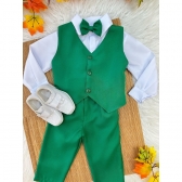 Conjunto Infantil Camisa Branca Calça Colete e Gravata Verde