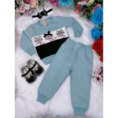 Conjunto Infantil Moletom Flanelado Verde Gatinha