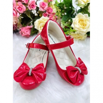 Sapatinho Vermelho Verniz Com Lacinho e Strass Saltinho Luxo