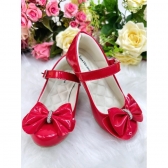 Sapatinho Vermelho Verniz Com Lacinho e Strass Saltinho Luxo