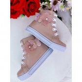 Coturno Infantil Nude Verniz C/ Cadarço Florzinha Borboleta