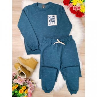 Conjunto de Moletom Blusa e Calça Azul Petróleo New York
