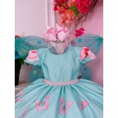 Vestido Infantil Verde Jardim das Borboletas Strass
