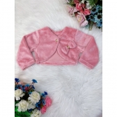 Bolero Infantil de Pelúcia Rosa Plush Botão Laço Stass