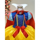Fantasia Infantil Branca de Neve Amarelo Ouro Capa Tiara
