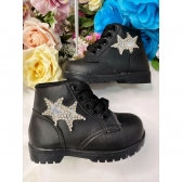 Coturno Infantil Preto de Cadarço Aplique Estrela C/ Brilho