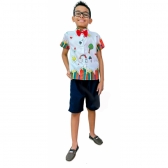 Camisa Infantil Branca Com Botões e Gravatinha Aquarela