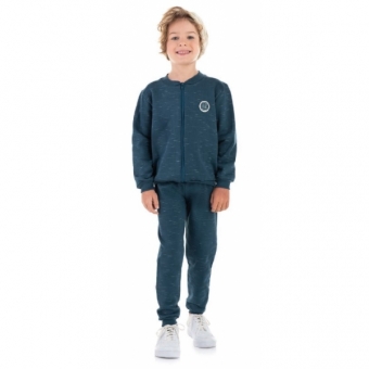 Conjunto de Moletom Blusa C/ Zíper e Calça Azul Petróleo