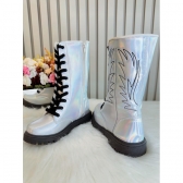 Bota Infantil Boiadeira Cano Alto Prata Furta cor Cadarço Zíper