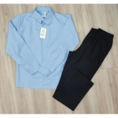Conjunto Social Camisa Azul e Calça Preto em Algodão