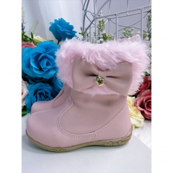 Botinha Infantil Rose de Courino Lacinho e Pingente C/ Zíper