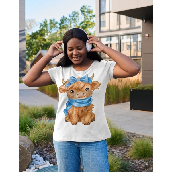 Camiseta Vaquinha Fofa Kawaii com Laço e Cachecol – Cute Animal