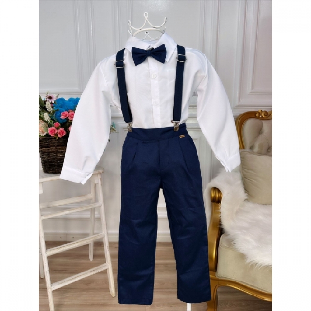 Conjunto Social Camisa Calça e Gravata Susp. Azul Marinho