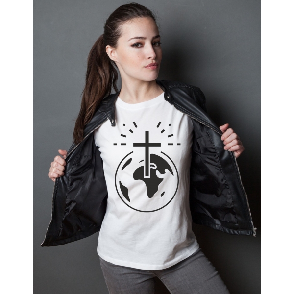 Camiseta Fé no Mundo – Estampa Cruz com Planeta