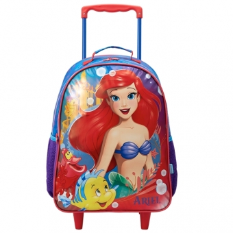 Kit Mochila de Rodinhas Escolar + Lancheira da Princesa Disney Ariel Metálica