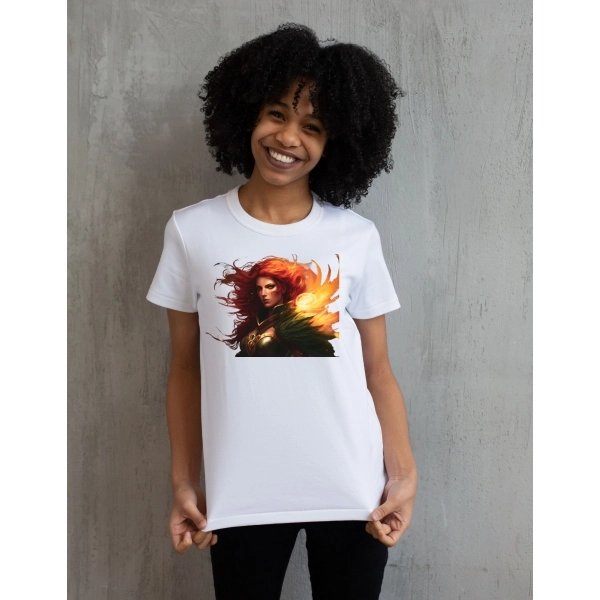 Camiseta Guerreira de Fogo – Arte Fantasia Premium Unissex