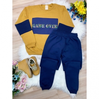 Conjunto de Moletom Blusa Caqui Calça Azul Marinho Gamer Over