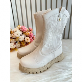 Bota infantil Boiadeira Texana Off White Com Zíper Luxo