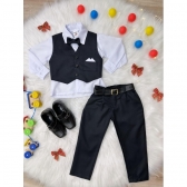 Conjunto Social Camisa Branca e Colete Calça Gravata Preto - Preto