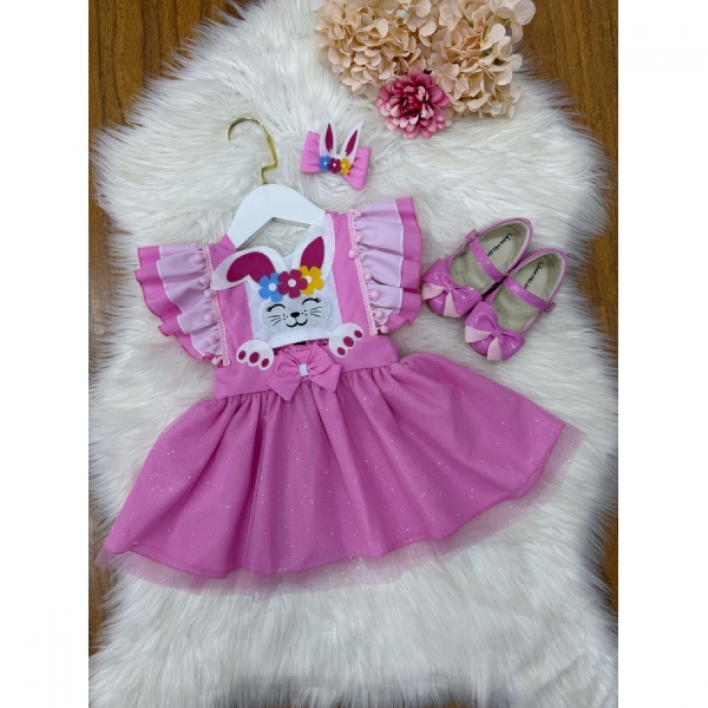 Romper Coelhinho da Páscoa Saia Com Glitter Super Luxo