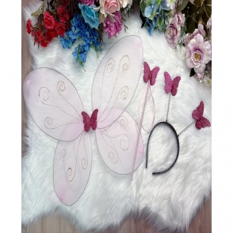 Kit Asa Com Tiara e Varinha Borboleta Jardim Encantado Fada