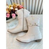 Bota infantil Boiadeira Texana Off White Com Salto e Zíper