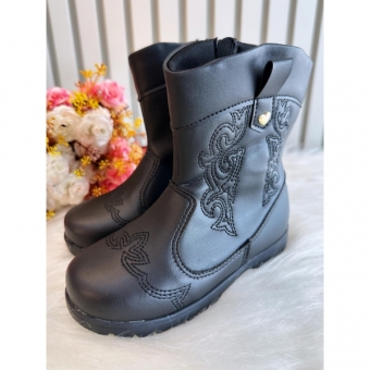 Bota infantil Boiadeira Texana Preto Com Zíper Luxo