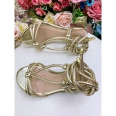 Sandália Infantil de Amarrar Com Salto Ouro