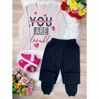 Conjunto de Moletom Blusa Mafim e Calça Preta You Are