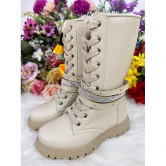 Botinha Infantil Cano Alto Off White Com Cadarço e Ziper