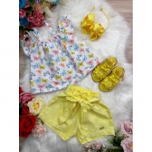 Conjunto Infantil Blusa Borboletas e Short Amarelo