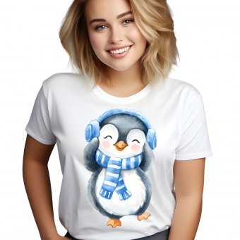 Camiseta Pinguim Fofo com Fone e Cachecol – Divertida e Confortável