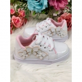 Tênis de Cadarço Branco C/ Aplique Borboletas Meninas