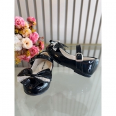 Sapatinho Preto Verniz Aplique de Lacinho Com Strass Luxo