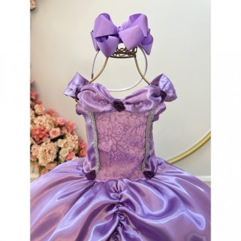 Fantasia Infantil Princesas Sofia e Rapunzel Lilás