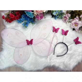 Kit Asa Com Tiara e Varinha Borboleta Jardim Encantado Fada