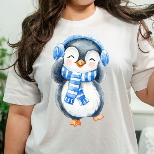 Camiseta Pinguim Fofo com Fone e Cachecol – Divertida e Confortável - Camiseta criativa perfeita para quem ama estampas fofas e estilo casual