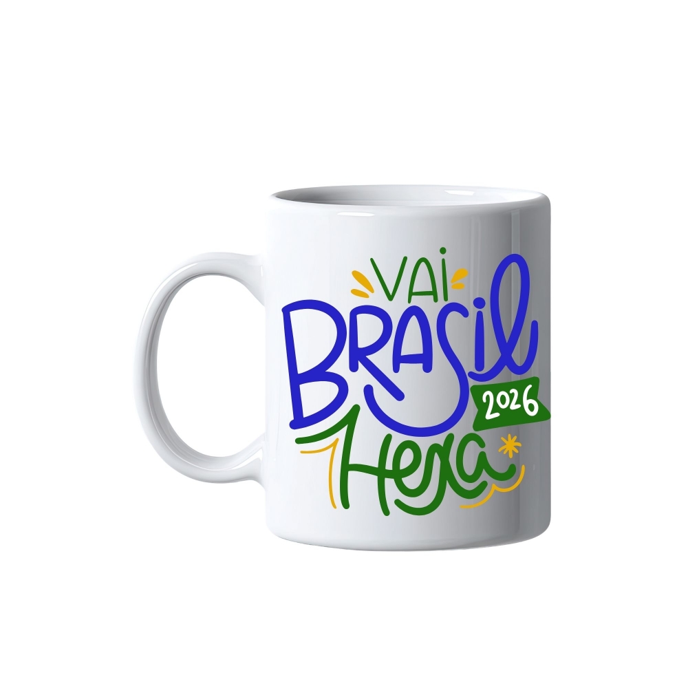 Caneca Vai Brasil Hexa 2026 – Caneca Torcedor Seleção Brasileira