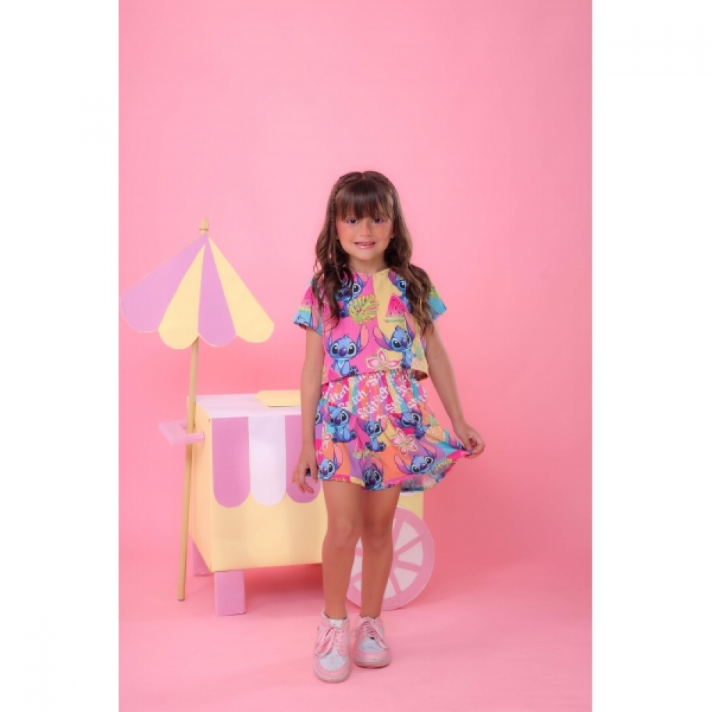 Conjunto Infantil Lilo e Stitch Rosa Luxo Festas
