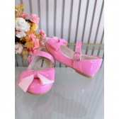 Sapatinho Rosa Chiclete Verniz Com Aplique de Lacinho Luxo