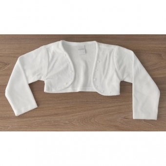 Bolero Infantil Soft Branco C/ Pérolas Sem Botão Confort