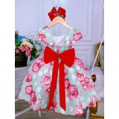 Vestido Infantil Verde Jardim das Borboletas C/ Broche