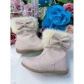 Botinha Infantil Marfim Courino Lacinho e Pingente C/ Zíper