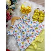 Conjunto Infantil Blusa Borboletas e Short Amarelo