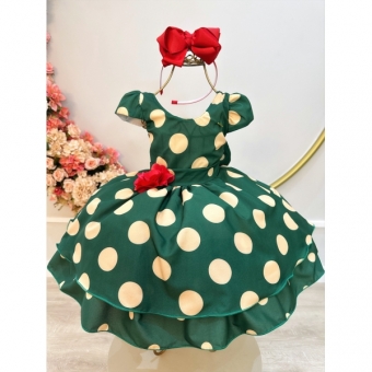 Vestido Infantil Verde Militar C/ Broche de Flor Festas