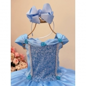 Fantasia Infantil Frozen e Cinderela C/ Renda Azul Claro