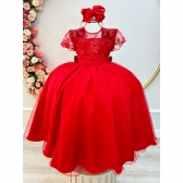 Vestido Infantil Vermelho Busto C/ Renda Damas Longo Luxo