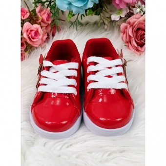 Tênis de Cadarço Vermelho C/ Aplique Borboletas Meninas